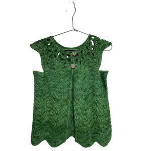Women's Handmade Crochet Green Knit Sweater Boho Vest